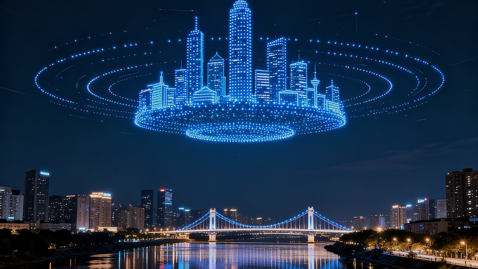 科技感城市夜景 · 线下门店与生活场景网络